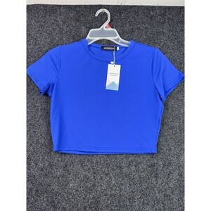 WYNNQUE Womens Crop Athletic Top Small Blue Stretch Active Workout Shirt NWT